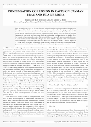 Condensation Corrosion In Caves On Cayman Brac And - Spells