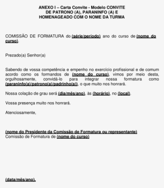 Anexo I Carta Patrono A Paraninfo - Modelo De Carta Convite