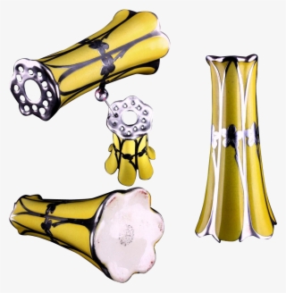 Antique Lemon Yellow Porcelain Silver Overlay Hatpin - Cartoon