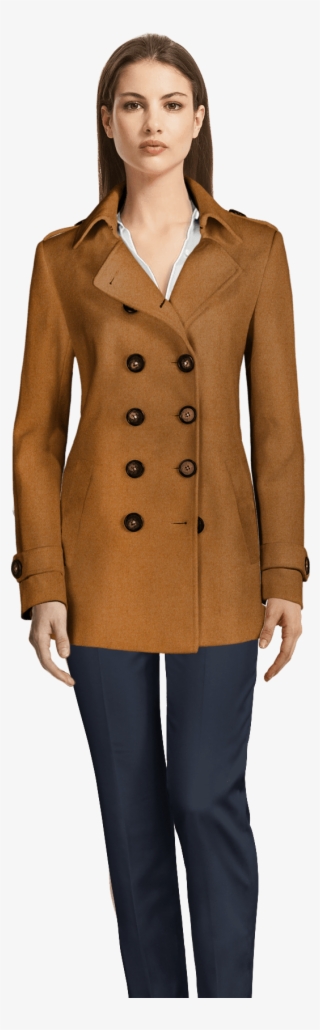 Camel Pea Coat-view Front - Womens Bermuda Shorts Suit