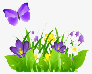 Free Png Download Purple Flowers Grass And Butterflypicture - Butterfly With Flowers Clipart