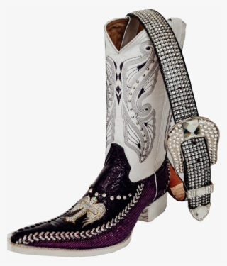 Stitched White On Purple - White Mexican Boots