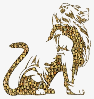 Stylistic Lion Silhouette Circles Gold - Clip Art
