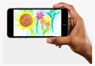 Hand Holding An Iphone With Drawn Flowers On The Screen - Iphone 8 Plus Landscape