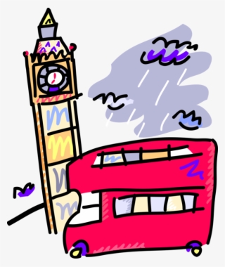 Vector Illustration Of Double-decker Bus In London, - Big Ben Clip Art