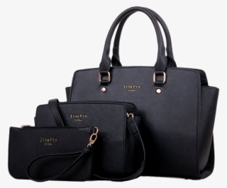 Black Colored Pu Leather 3 Pieces Ladies Handbags For - Ladies 3 Piece Handbags