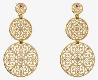 Shiyaya Earring Stud Double Round Gold, Gold Quartz, - Earrings