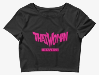 Image Of Thatwoman Travels Black Crop Top Pink Logo - Active Shirt