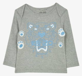 Gray Tiger Paw Motif T-shirt - Long-sleeved T-shirt