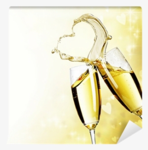Two Champagne Glasses With Abstract Heart Splash Wall - Inspiring Quotes About Waiting For Love