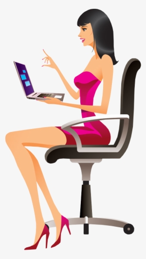 Cartoon Pretty Girl Using Computer Notebook - Cartoon Girl Computer Png