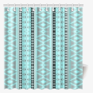 Tribal Border Pattern Vertical, Aqua Shower Curtain - Curtain