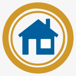 Blue House In Double Yellow Circle - Emblem