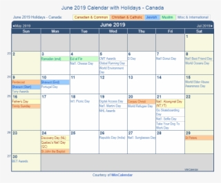Print Friendly June 2019 Canada Calendar For Printing - January 2019 Calendar Holidays