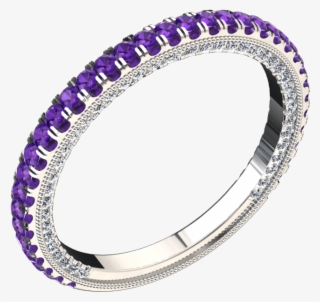 Modern Style Amethyst And Diamond Ring In 14k Gold - Bangle