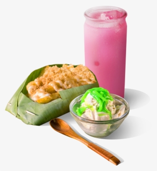 Rose Bandung Drink, Coconut Fries And Chendol Ice-cream - Dish