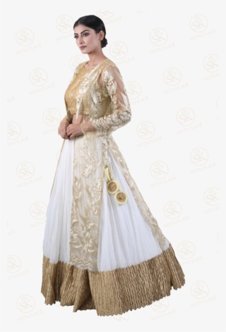 High-class Gold And White Lehenga Choli - Silk