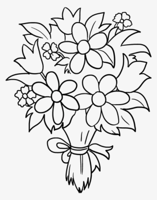 Draw Bunch Of Flowers Bunch Of Flowers Drawing Flower - Easy Drawing Of Bouquet