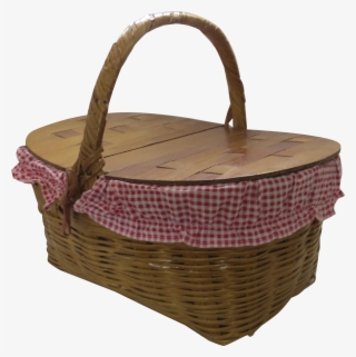 Vintage Charming Two Lift Lid Picnic Basket With Original - Picnic Basket