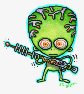 Alien With Ray Gun - Cartoon