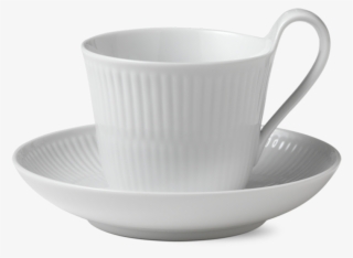 High Handle Teacup & Saucer - Royal Copenhagen Hvid Riflet Kaffekop