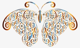 Prismatic Floral Flourish Butterfly Silhouette 5 No - Butterfly Black No Background Silhouette