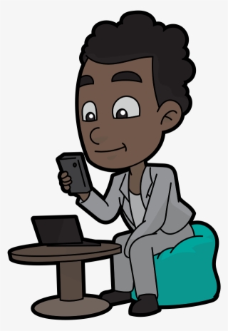 Cartoon Black Guy Using His Smartphone - Cartoon
