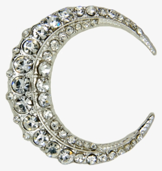 Rhinestone Moon Pin, Silver - Body Jewelry
