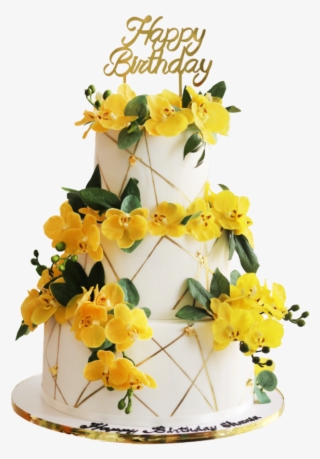 Gold Line Yellow Flower - Birthday Cake
