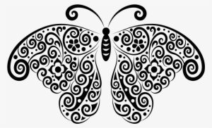 Floral Flourish Butterfly Silhouette - Black And White Butterfly Silhouette