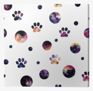 Seamless Pattern Of Watercolor Circles And Cat's Footprints - Watercolor Painting Seamless Pattern Of Watercolor Circles And Cat's Footprints - Watercolor Painting
