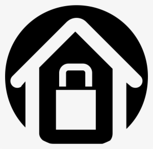 House With Lock Outline On A Circular Black Background - Logo Casa Fondo Negro