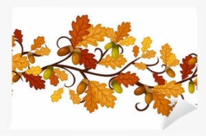 Vector Horizontal Seamless Pattern With Autumn Oak - Paski Samoprzylepne Na Ścianę