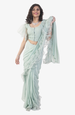Mint Ruffle Concept Saree - Sari