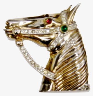 Vintage Trifari Horse Head Brooch Rhinestones Gold - Stallion