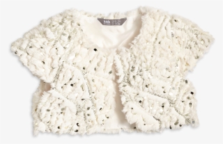 Sequin Fake Fur Bolero White - Crochet