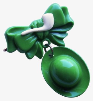 Lucky Leprechaun Hat & Pipe Vintage Green Plastic Pin - Pendant