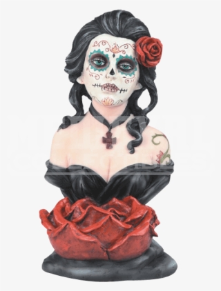 Sugar Skull Bust With Rose Candleholder - Bust