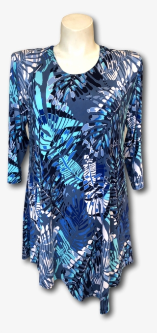 Shades Of Blues And Aqua Leaf Printed Asymmetrical - Day Dress