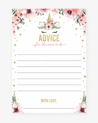 Pink And Gold Unicorn Baby Shower Advice Cards By Littlesizzle - Unicorn Baby Shower Games