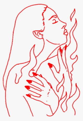 Aesthetic Art Girl Woman Lineart Outline Red Hand Hands - Illustration