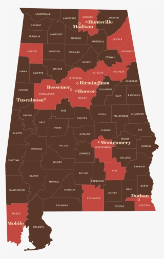 This Study Examined 1,110 Cases In 14 Counties, Representing - Physical Map Of Alabama