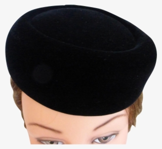 1960's Black Velvet Pillbox Hat By Mr - Headpiece