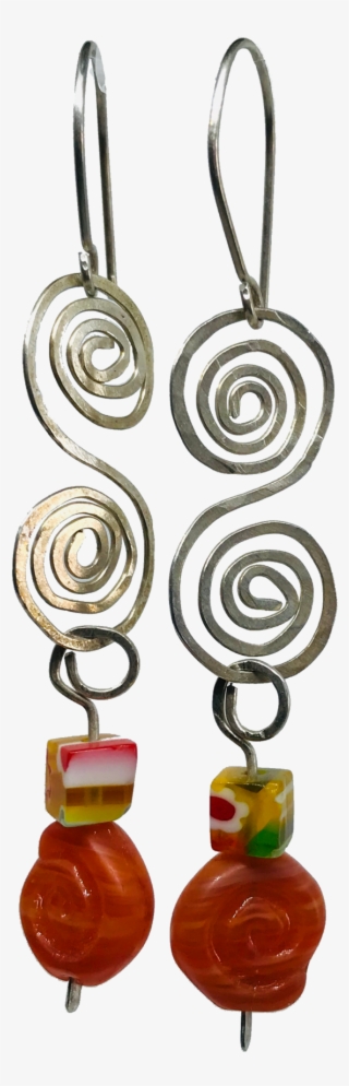 Sterling Silver Earrings With Millefiori Glass Cubes - Earrings