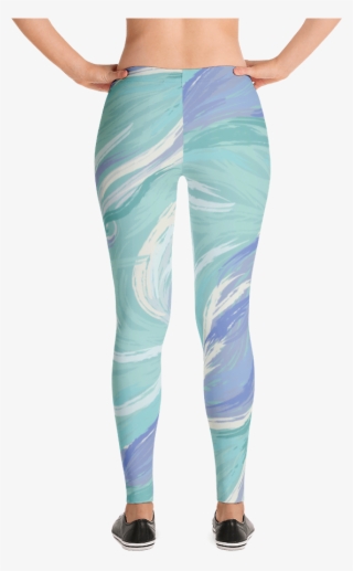 Green Blue Waves Impressionism Yoga Leggings - Capri Pants