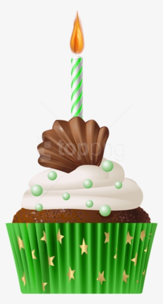Free Png Download Birthday Muffin Green With Candle - Transparent Cupcake With Candle Png