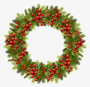 Green Christmas Pine Wreath Png - Christmas Wreath Lights Transparent