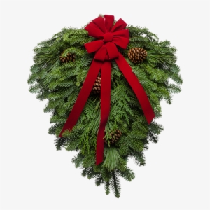 Holiday Swag Fresh Christmas Wreath - Holiday Trims Red Velvet Bow
