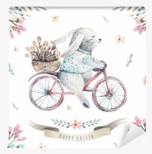 Hand Drawing Easter Watercolor Cartoon Bunnies With - Clip Art Watercolor Easter Bunny