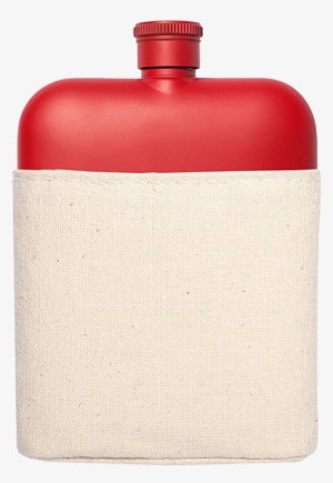 Flask With Canvas Carrier, Red-0 - Hip Flask